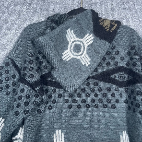 Vintage RUMINAHUI Men’s Large Blue Aztec Wool Button Hooded Cardigan Sweater - Picture 11 of 14